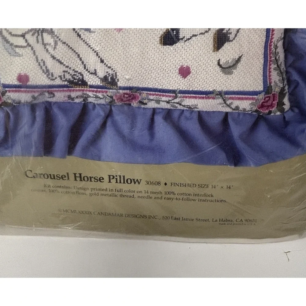 Vintage Candamar Needlepoint Kit #30608 CAROUSEL HORSE PILLOW Something Special